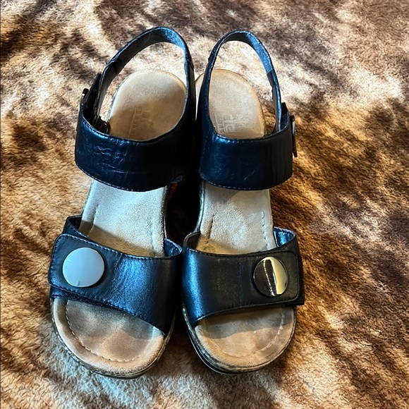 Rieker Black Leather Women's Sandals 39 - Picture 2 of 9